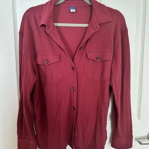 Burgundy Button-Up Waffle Knit Shirt